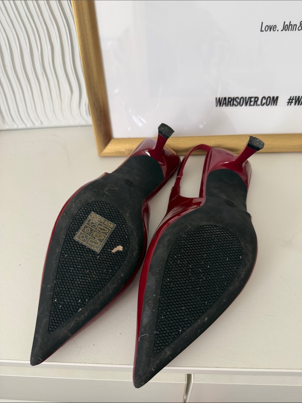 Red Patent Pointed-Toe Slingback Heels - Picture 4 of 4